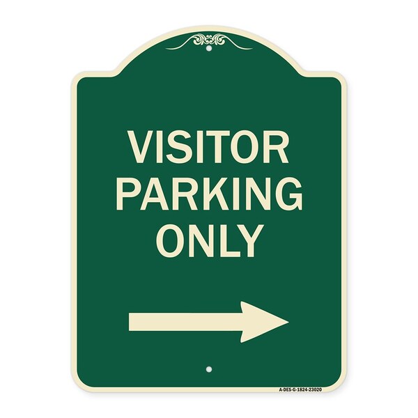 Reserved Parking Visitor Parking W/ Right Arrow Heavy-Gauge Aluminum Sign, 24" x 18", G-1824-23020
